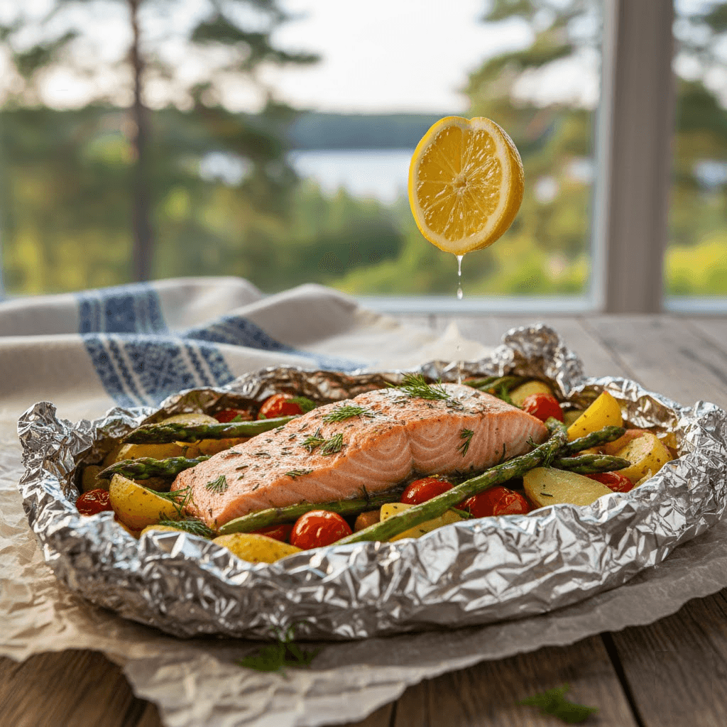 Lašiša folijoje: Sultinga vakarienė be vargo ir purvinų indų Lašiša folijoje: Sultinga vakarienė be vargo ir purvinų indų