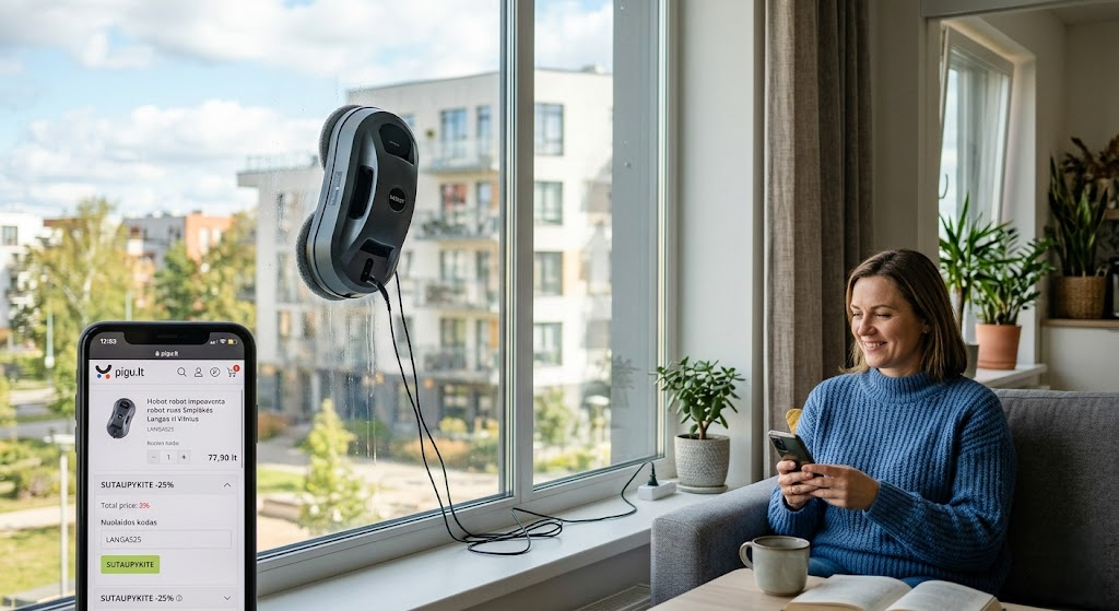 Langų valymo robotas: kaip protingai sutaupyti naudojant nuolaidos kodą